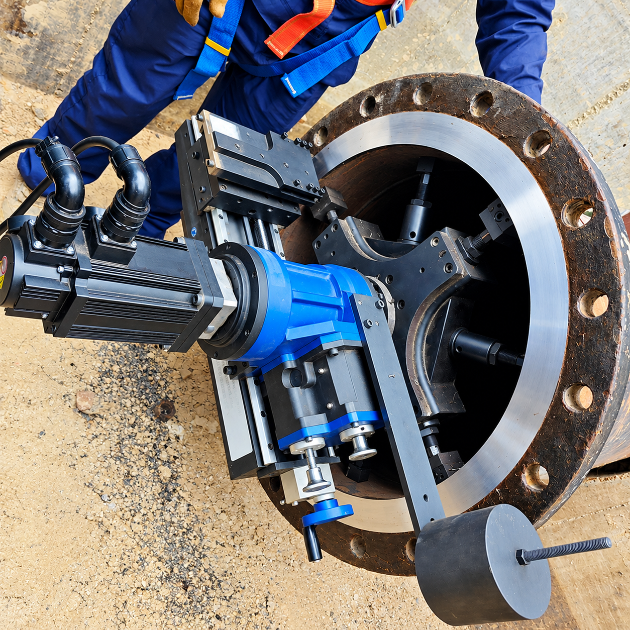 Industrial Pipe Flange Machining Worksite