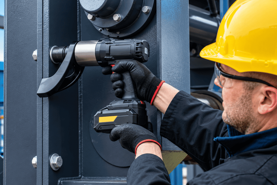 mechanic using torque wrench on heavy strctural bolt
